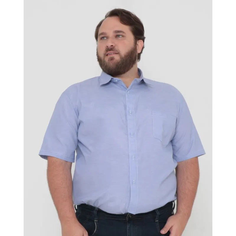 Camisa Social Masculina Manga Curta Plus Size Azul Claro 8