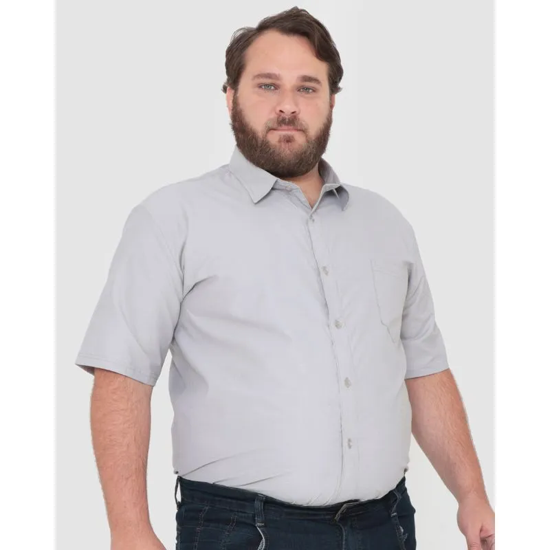 Camisa Social Masculina Manga Curta Plus Size Cinza Claro 6