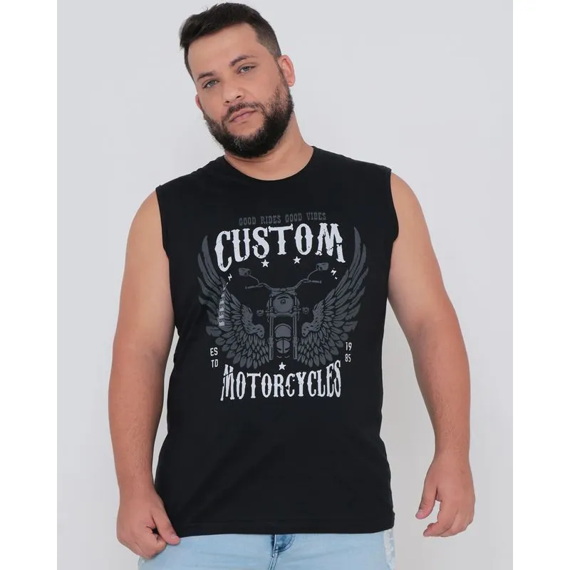 Regata Masculina Plus Size Estampa Custom Preta G2