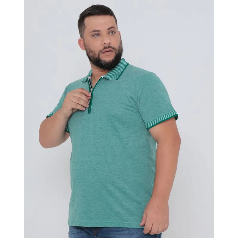 Polo Masculina Piquet Plus Size Verde Claro G3