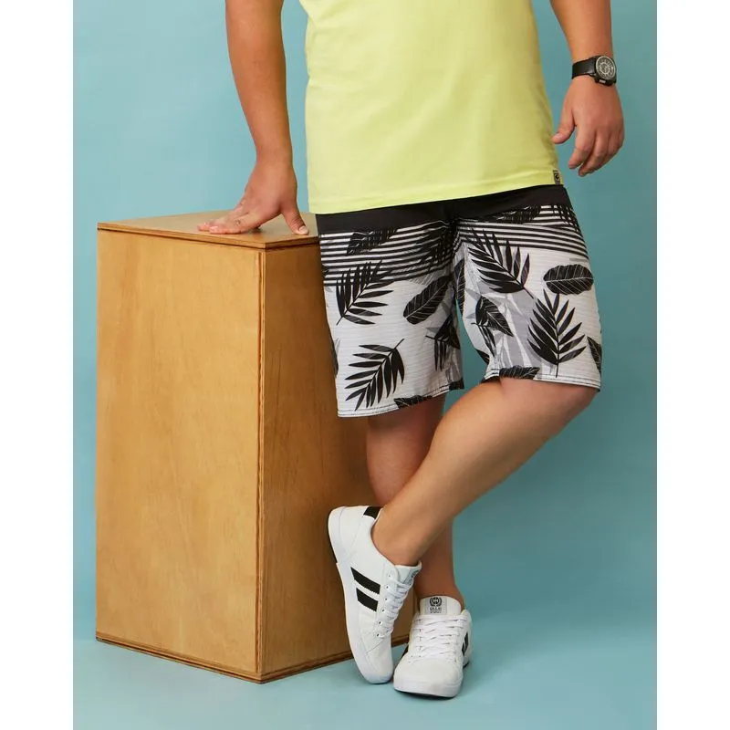 Bermuda Plus Size Neoprene Estampa Tropical Preta 48