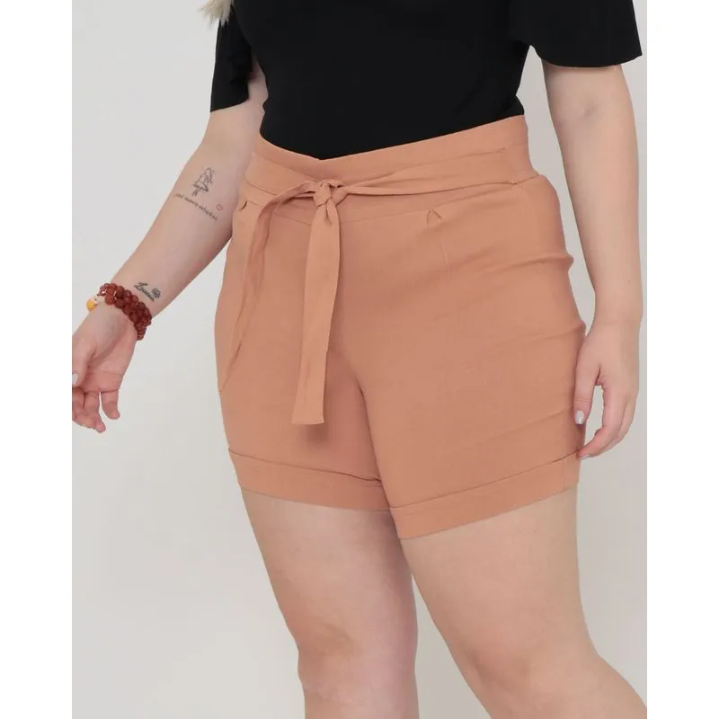 Bermuda Clochard Bengaline Feminina Plus Size Bege Claro G1