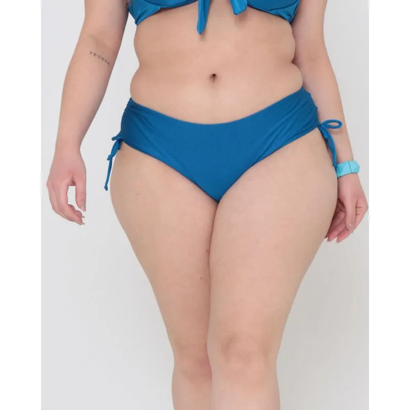 Biquíni Plus Size Franzido Lateral Liso Azul 46