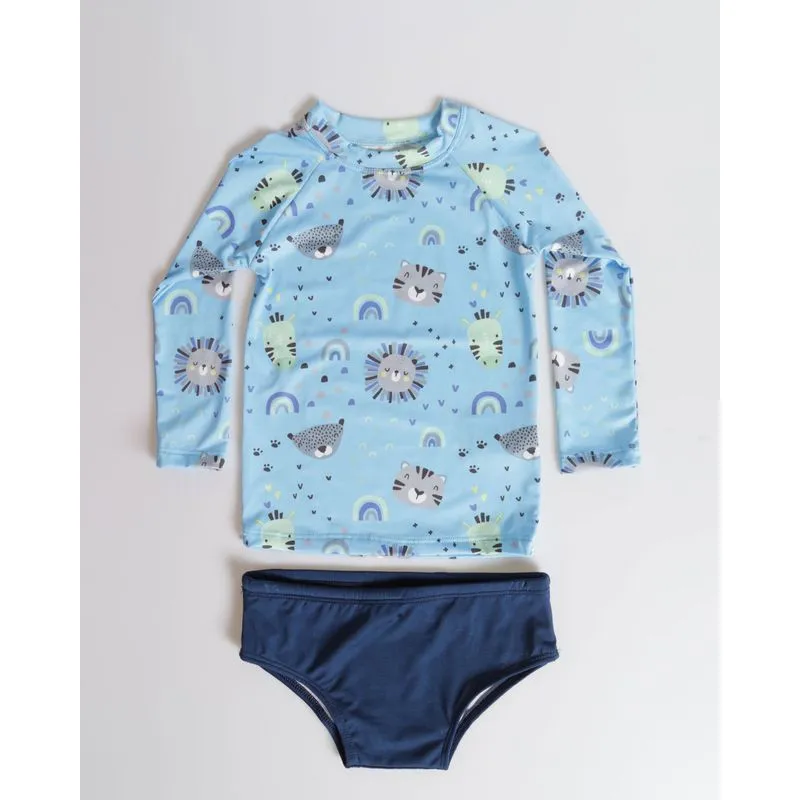 Conjunto Blusa e Sunga UV 50+ Bichinhos Azul Claro 3
