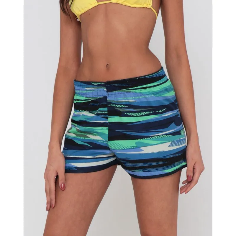 Short Praia Elástico Estampado Listras Azul G