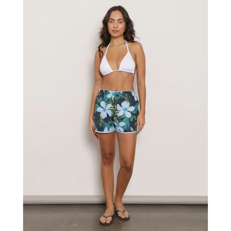 Short Praia Elástico Estampado Floral Azul Marinho G