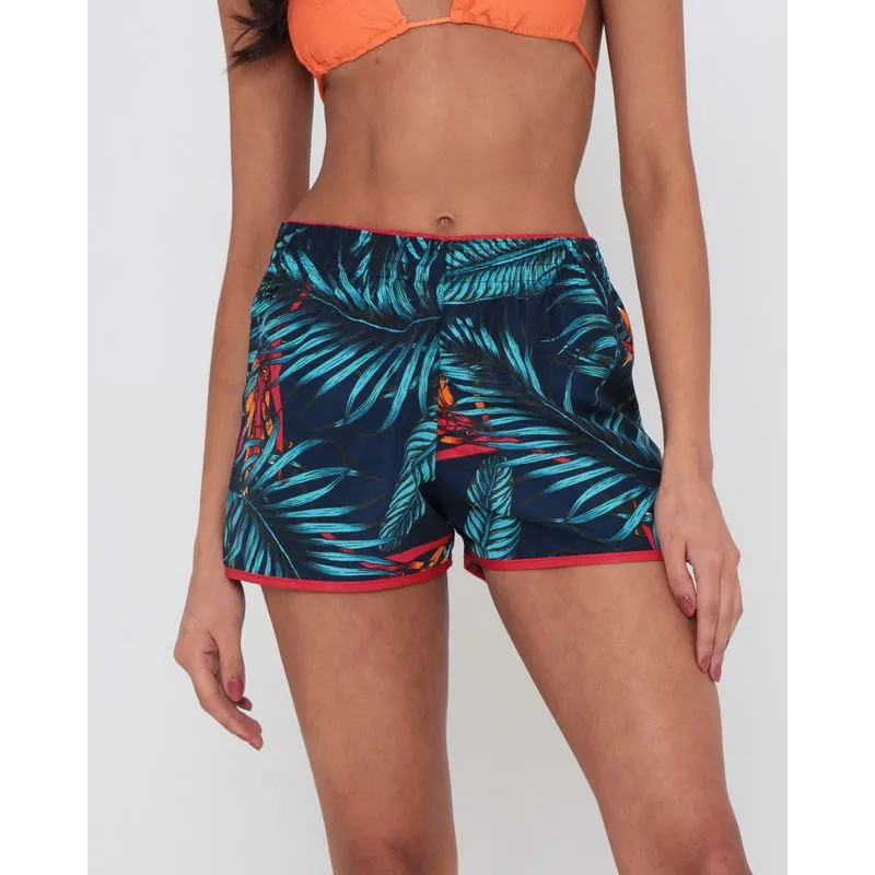Short Praia Elástico Estampado Floral Azul G