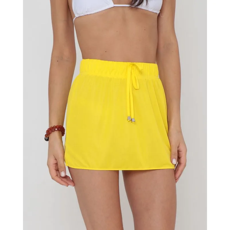 Saia Praia Elástico Lisa Amarelo G