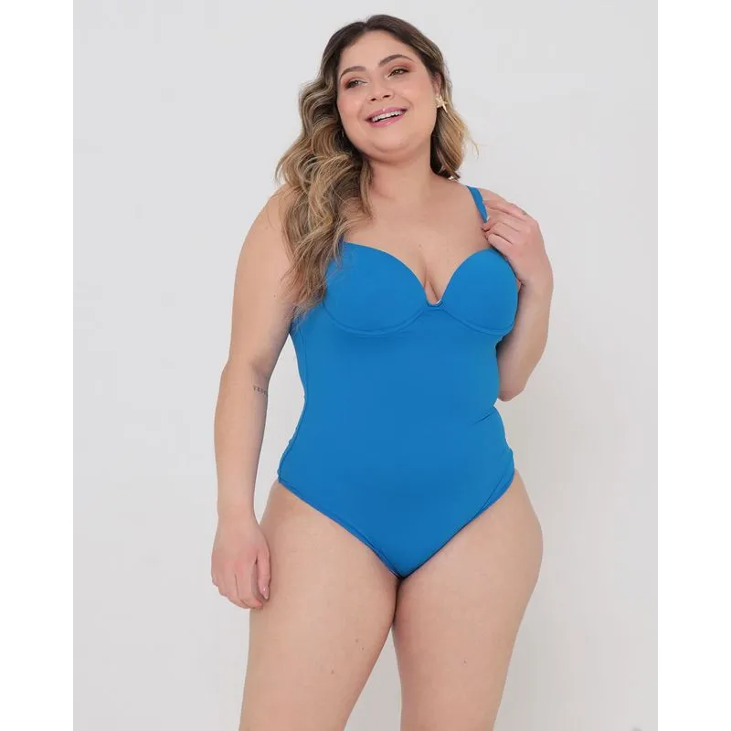 Maiô Plus Size Com Bojo Cavado Azul 50