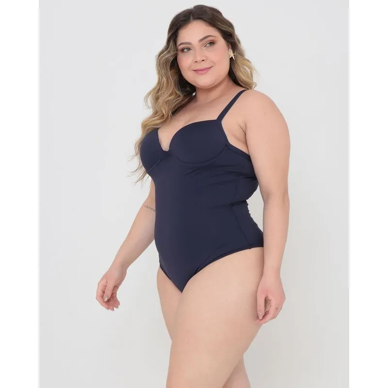 Maiô Plus Size Com Bojo Cavado Azul Marinho 46