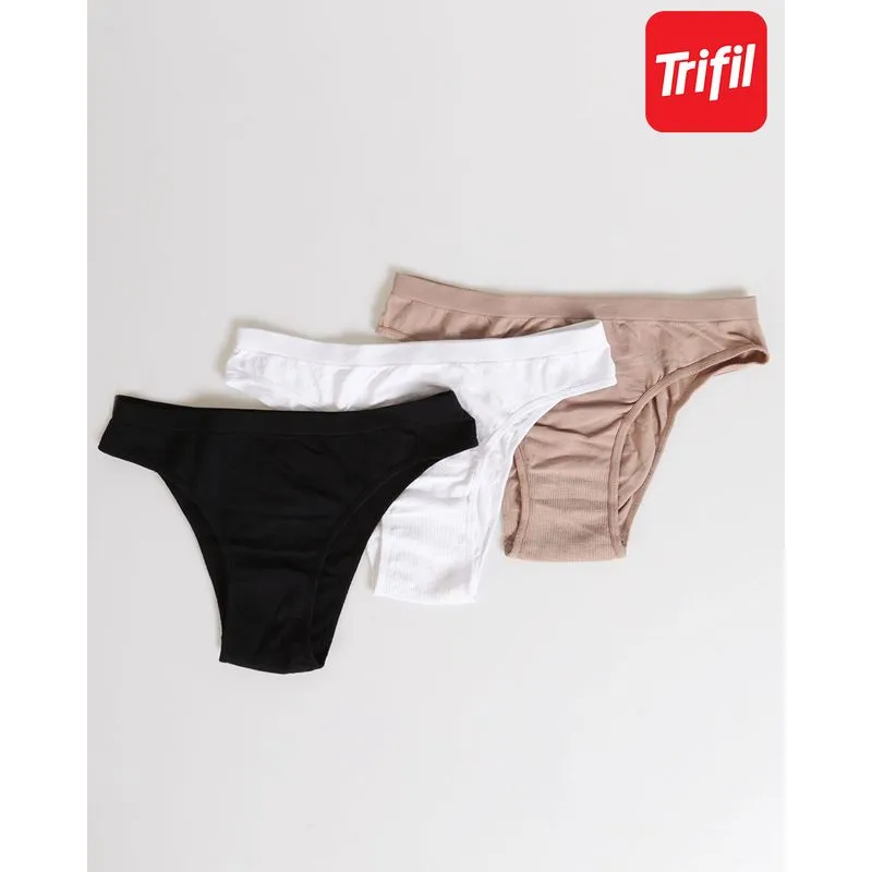 Kit 3 Calcinhas Biquíni Trifil Branca Preta Bege XG
