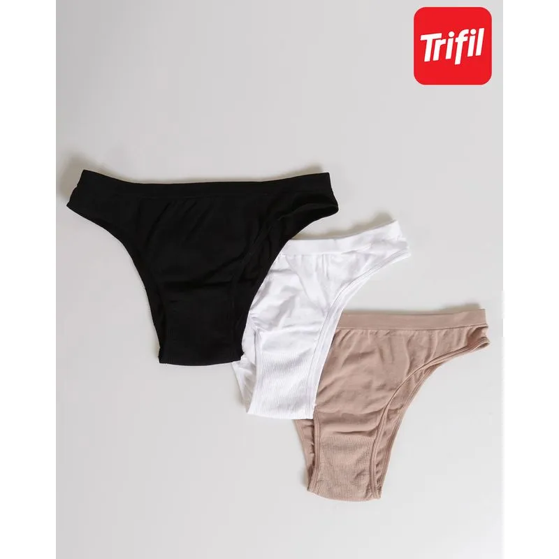 Kit 3 Calcinhas Biquíni Trifil Branca Preta Bege G