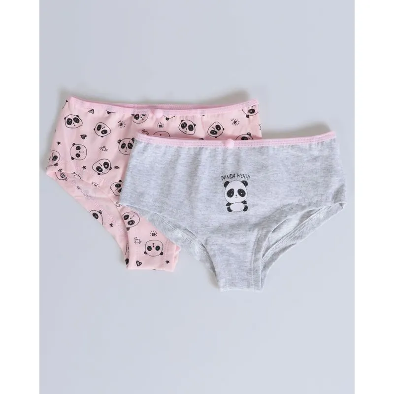 Kit Infantil Calcinha 2 Peças Panda Rosa Cinza 6