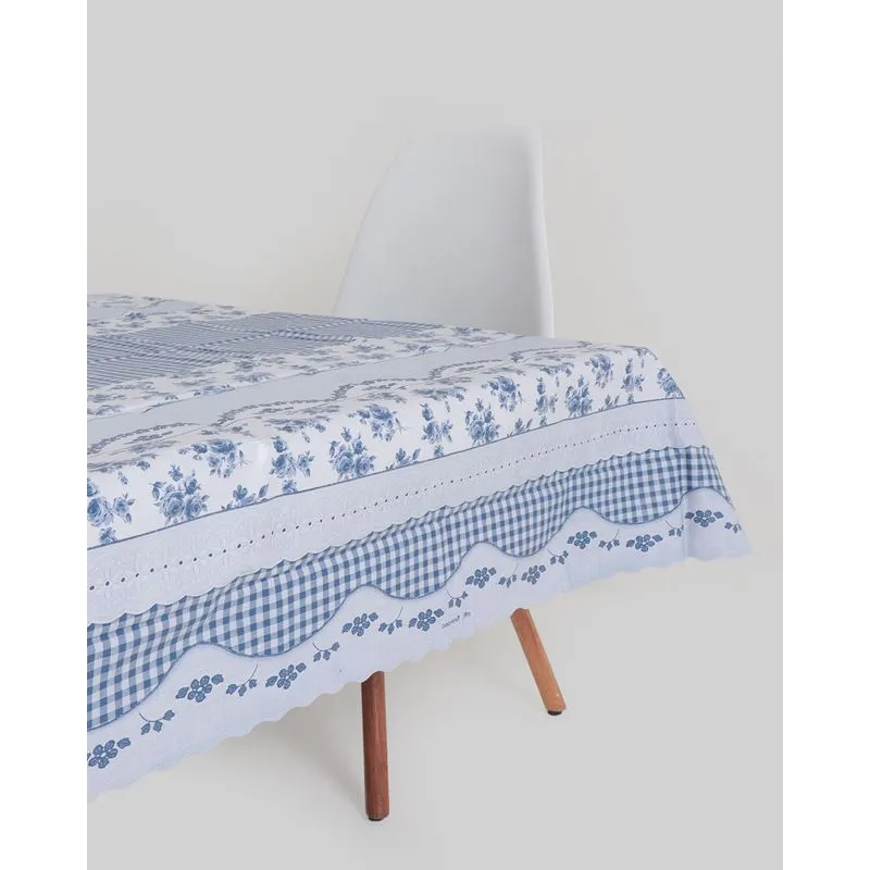 Toalha Mesa Retangular Térmica Floral 138cm x 200cm Salehtex Branca UN