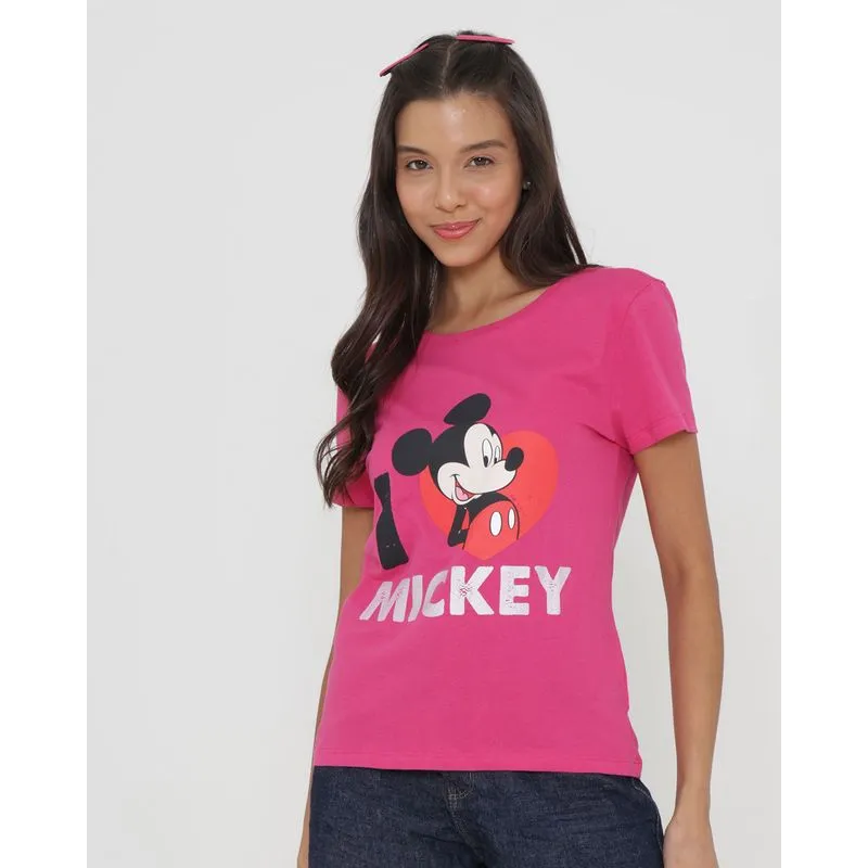 Blusa Feminina Estampa I Love Mickey Disney Rosa P