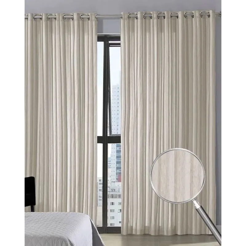 Cortina Duplex Rústica Ravena Listrada Varão Até 400cm Bella Janela Bege UN