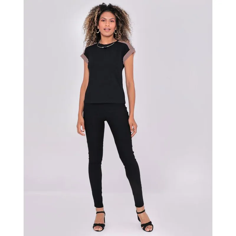 Calça Bengaline Feminina Com Cinto Lisa Preto P