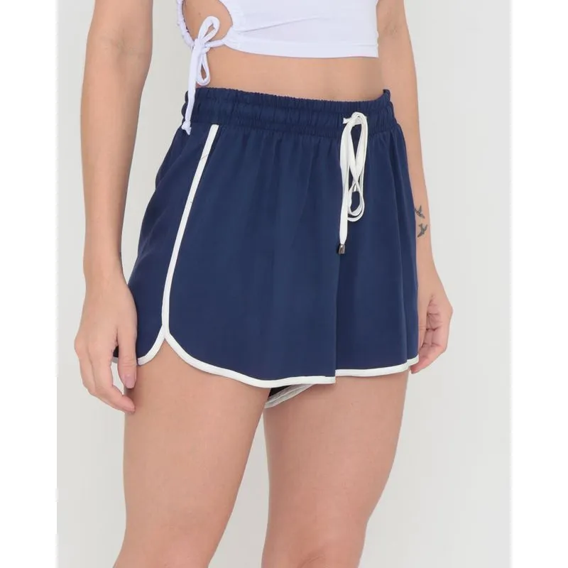 Short Feminino Boxer Com Cordão Azul M