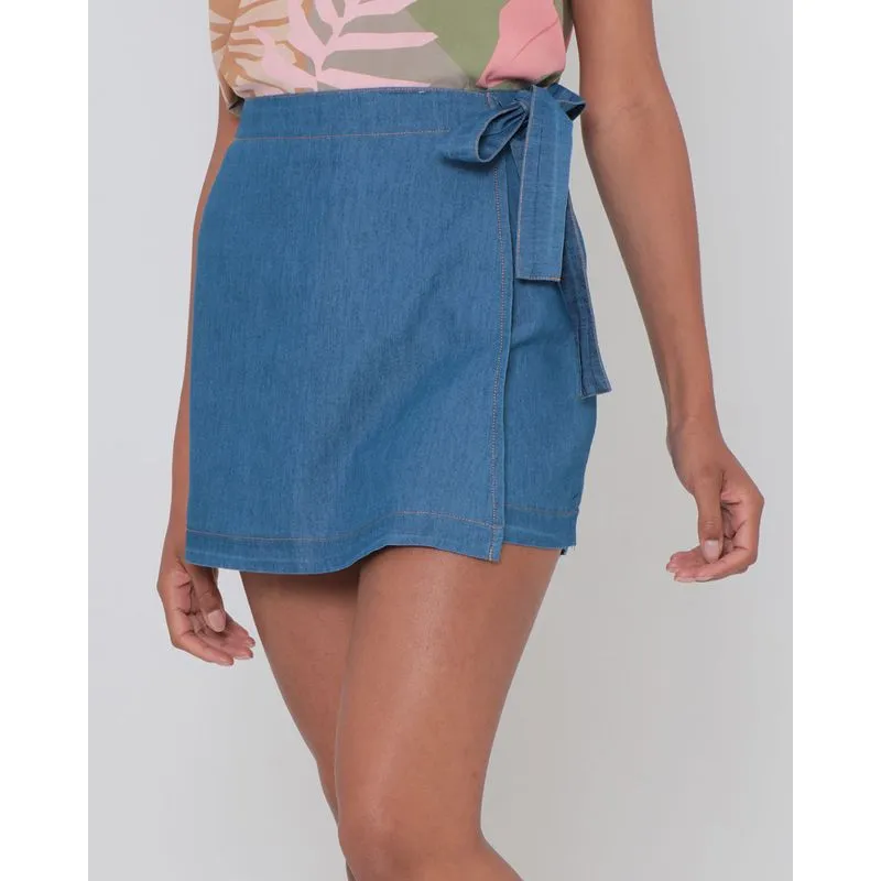 Short Saia Jeans Amarração Azul Claro P