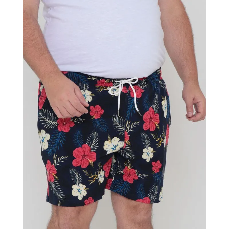 Bermuda Masculina Plus Size Floral Azul Marinho G1