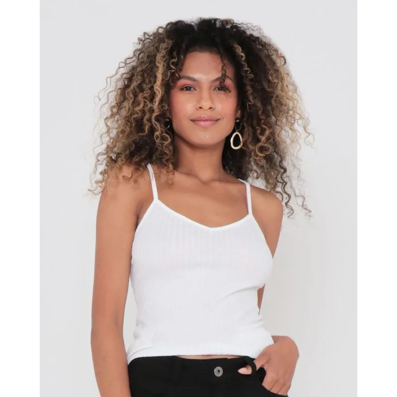 Blusa Feminina Básica Alcinhas Canelada Branca P