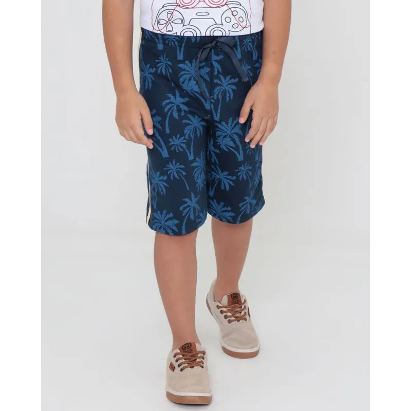 Bermuda Moletinho Infantil Estampa Tropical Azul Marinho 4