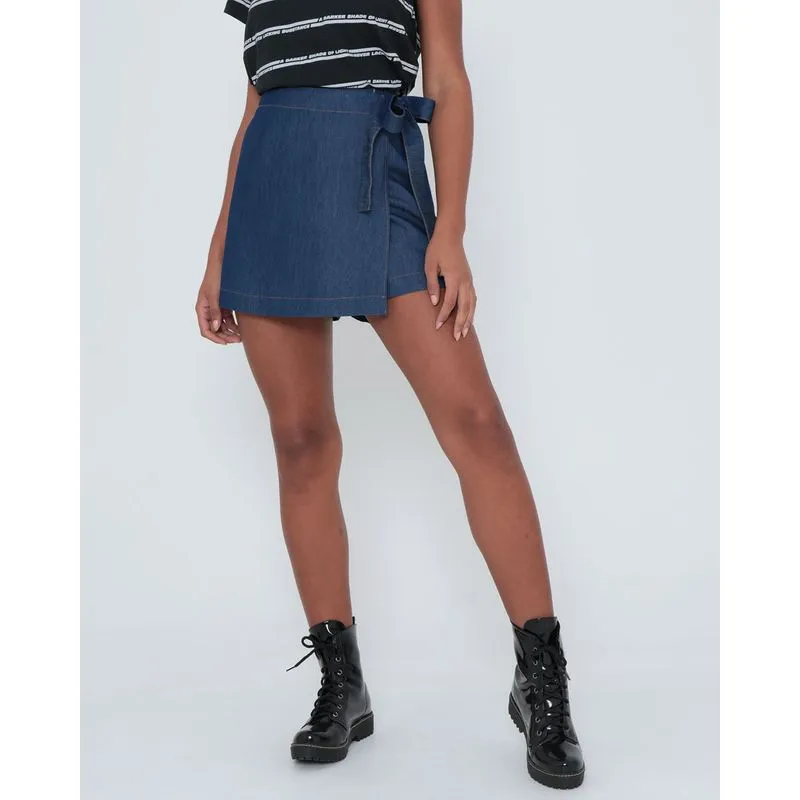 Short Saia Jeans Amarração Azul M