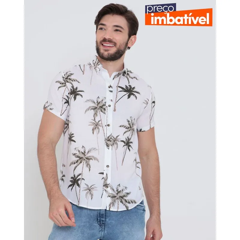 Camisa Masculina Estampa Tropical Branca XGG