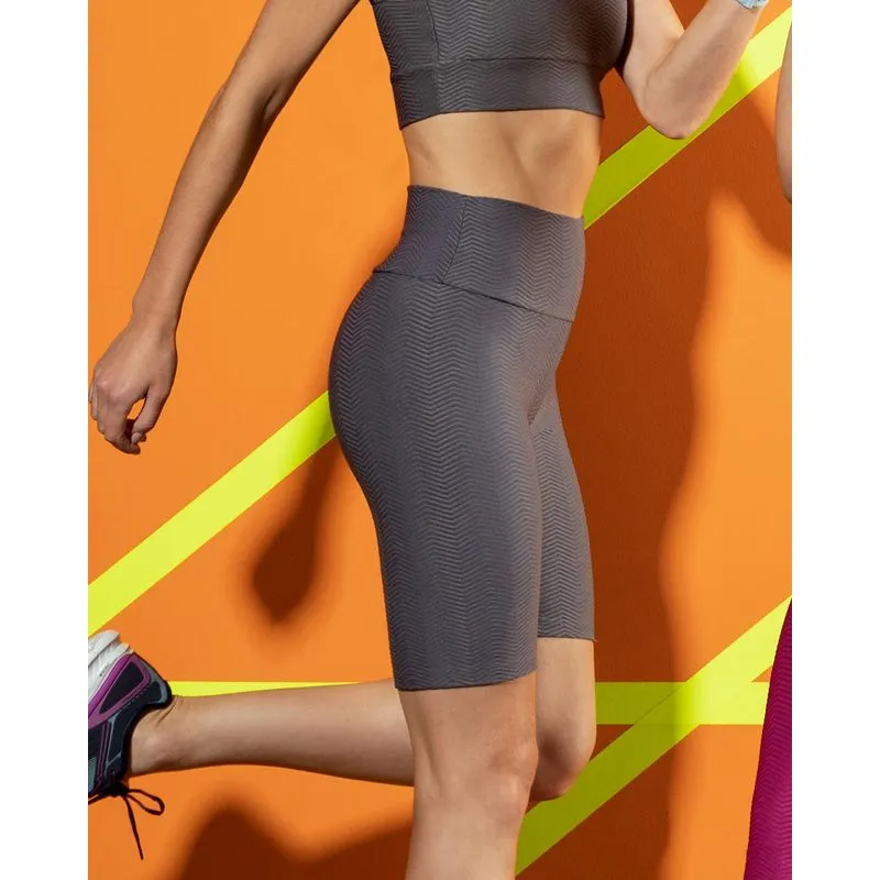 Bermuda Feminina Fitness Ciclista Texturizada Cinza G