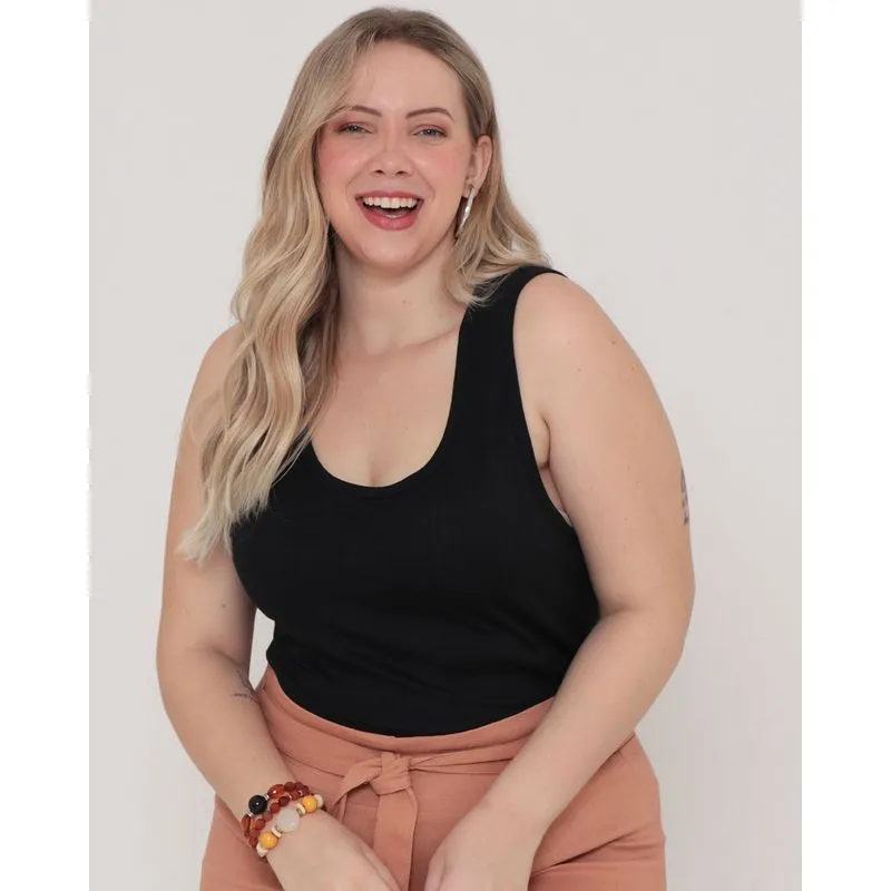 Regata Básica Plus Size Canelada Preto G1