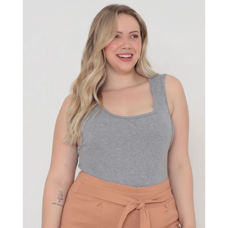 Regata Básica Plus Size Canelada Cinza Claro G2