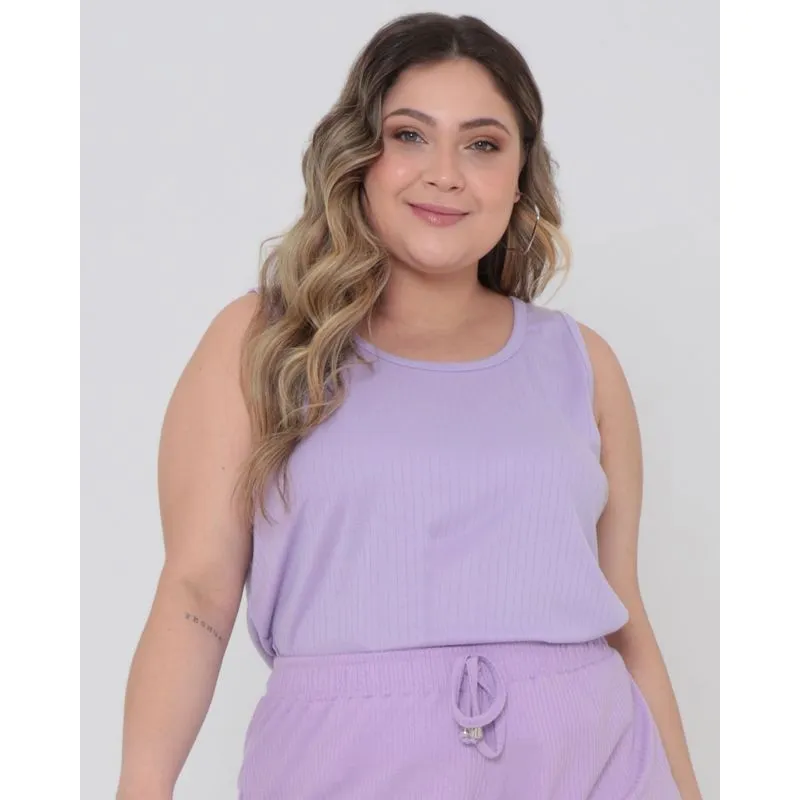 Regata Básica Plus Size Canelada Lilás G1
