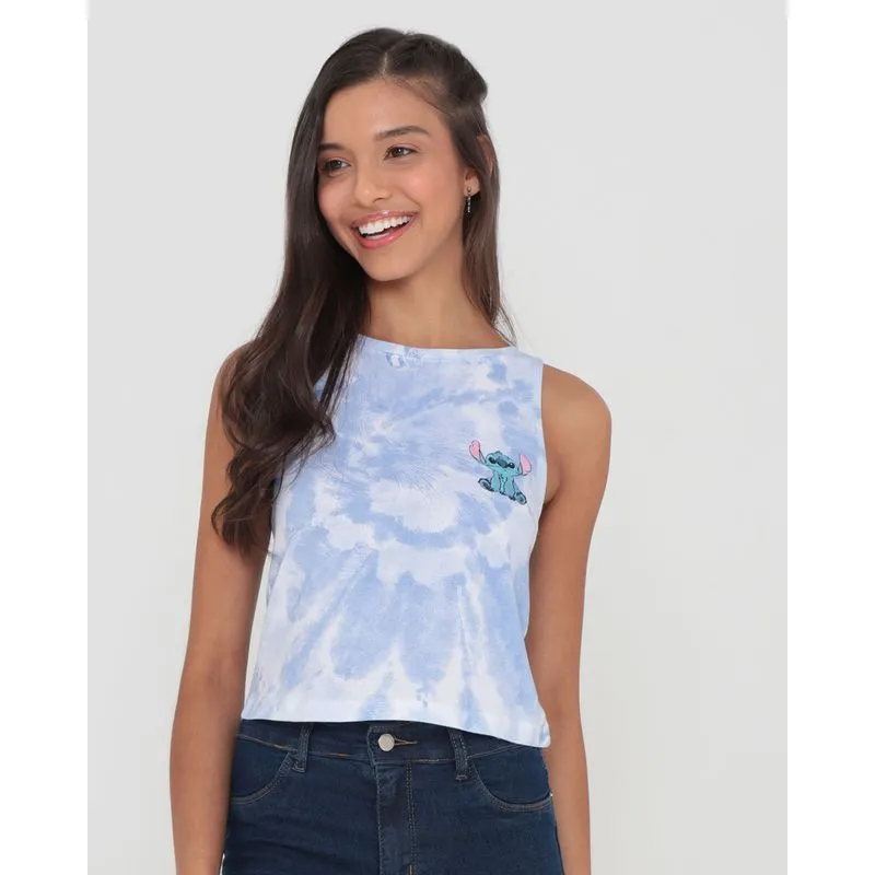 Regata Cropped Stitch Disney Tie Dye Azul Claro G