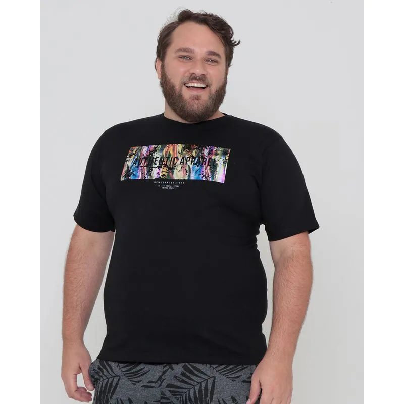 Camiseta Plus Size Estampa Metalizada Preta G3