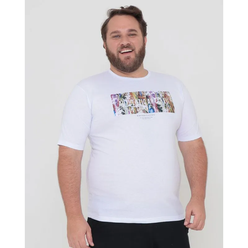 Camiseta Plus Size Estampa Metalizada Branca G3