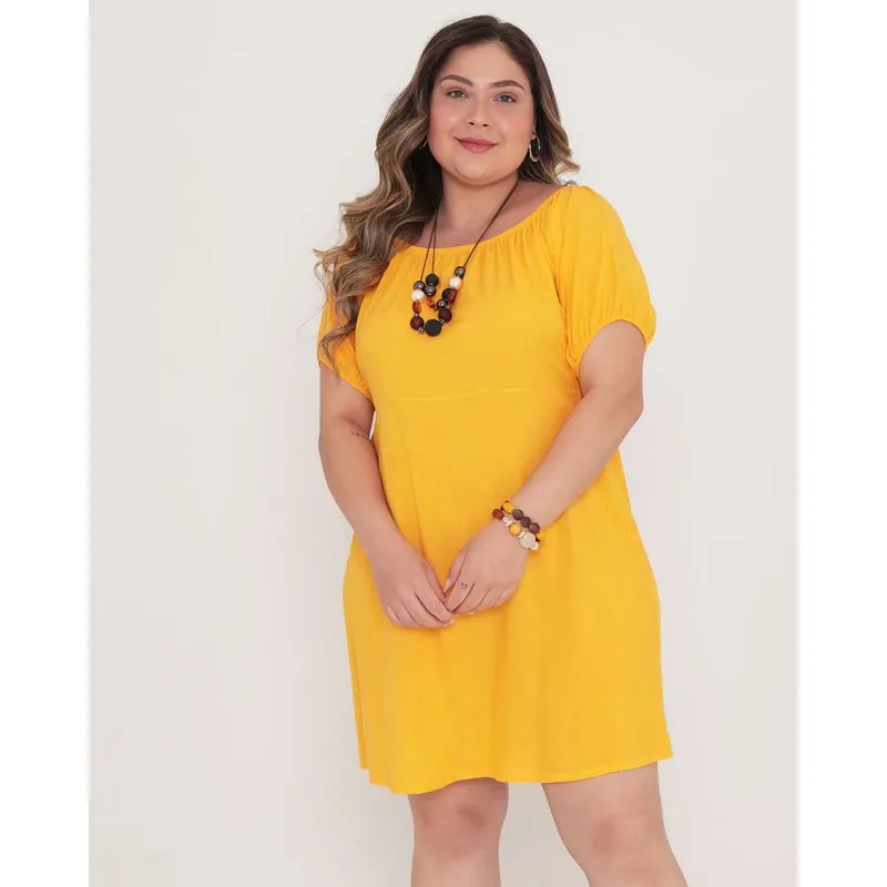 Vestido Plus Size Ciganinha Liso Amarelo G3