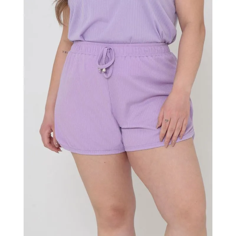 Short Plus Size Malha Canelada Lilás G3