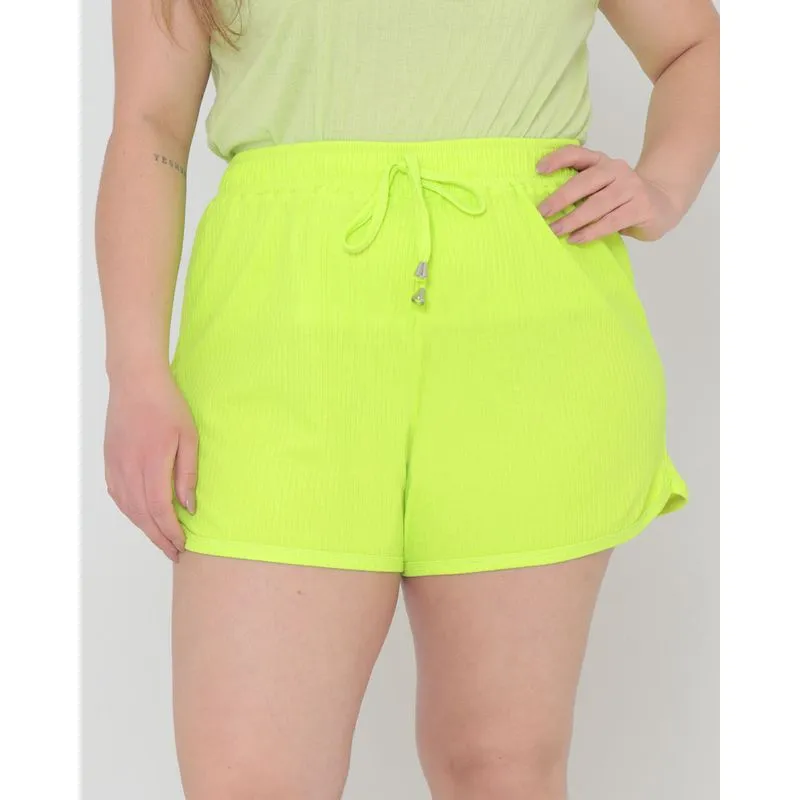Short Plus Size Malha Canelada Neon Verde G2