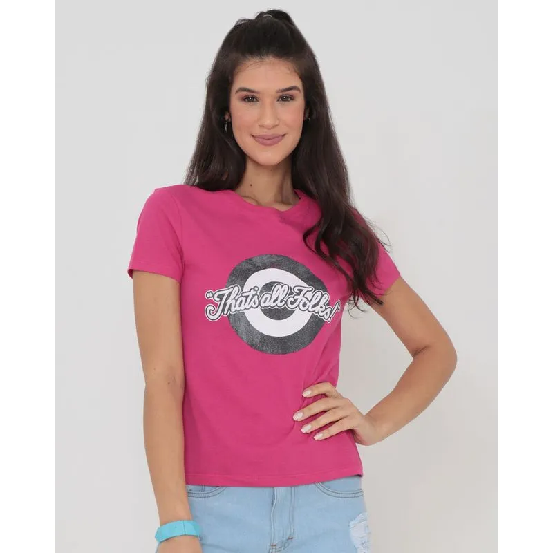 Camiseta Feminina Estampa That's All Folks Looney Tunes Rosa M