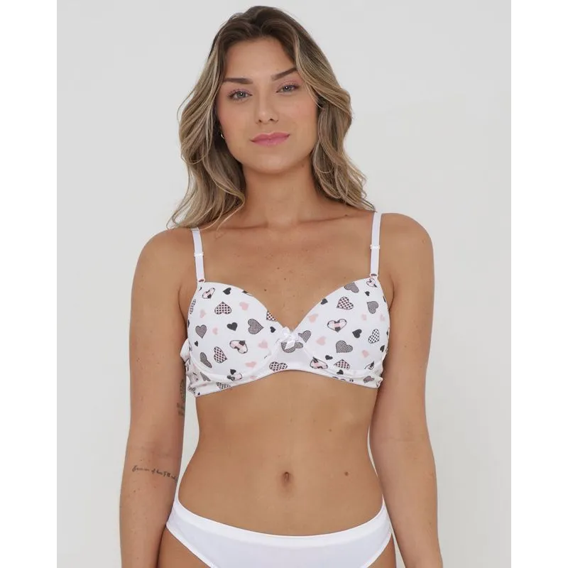 Sutiã Base Avulso Estampado Corações Branco 42