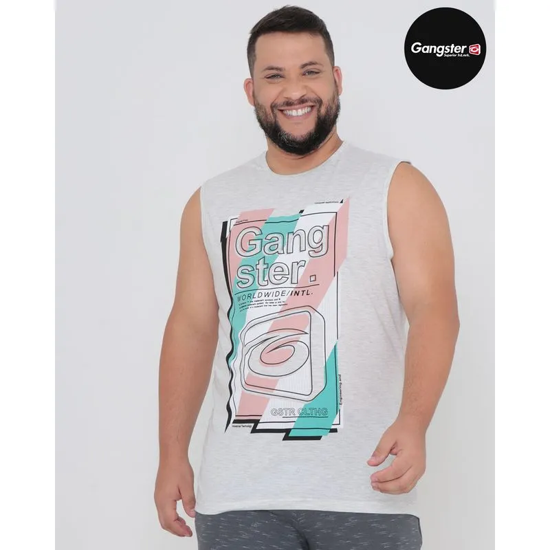 Regata Masculina Plus Size Gangster Cinza Claro G4