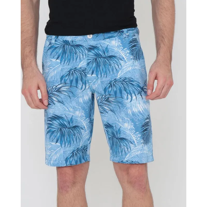 Bermuda Masculina Sarja Estampa Folhas Azul 46