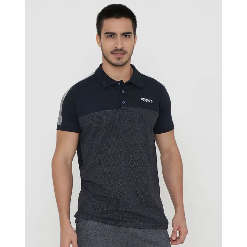 Polo Masculina Com Recortes Texturada Gangster Azul Marinho P