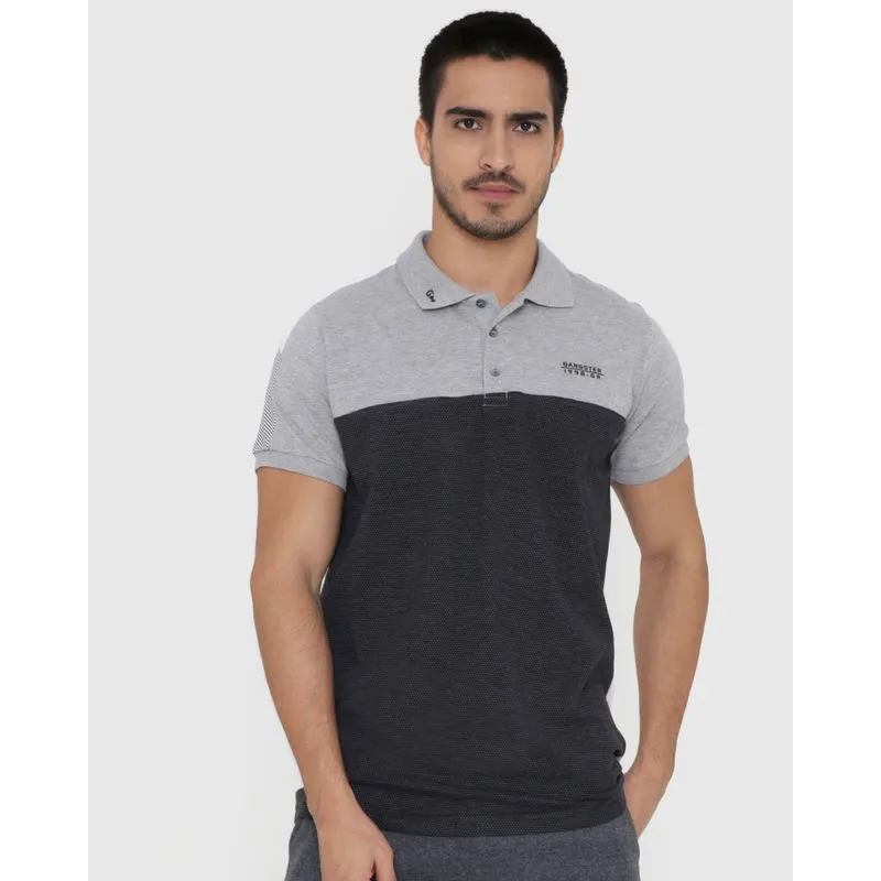Polo Masculina Com Recortes Texturada Gangster Cinza P