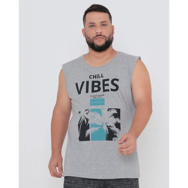 Regata Masculina Plus Size Estampada Cinza Claro G3