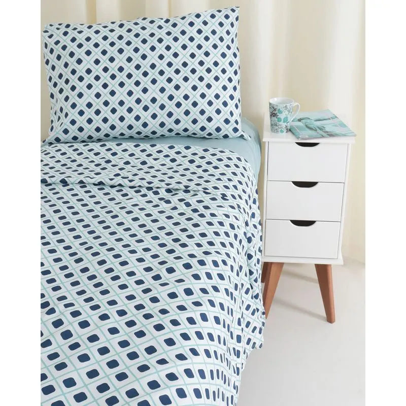 Jogo de Cama Solteiro 3 Peças Geométrica Camesa Azul UN