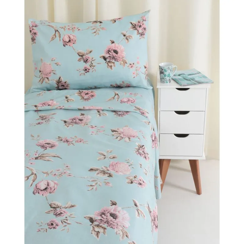 Jogo de Cama Solteiro 3 Peças Floral Camesa Azul UN