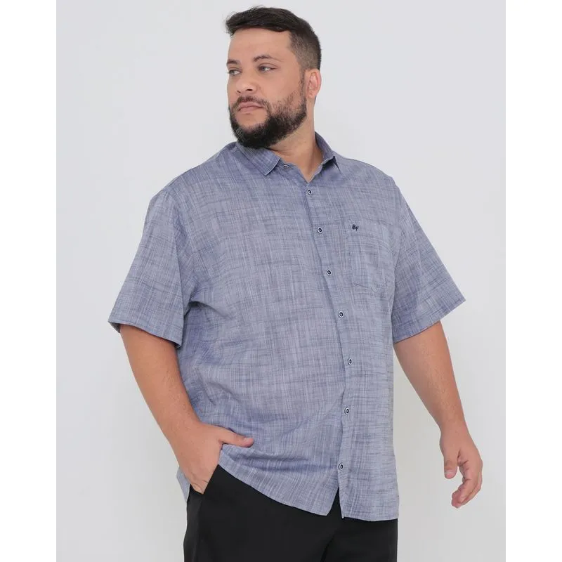 Camisa Masculina Plus Size Com Bolso Manga Curta Cinza 7