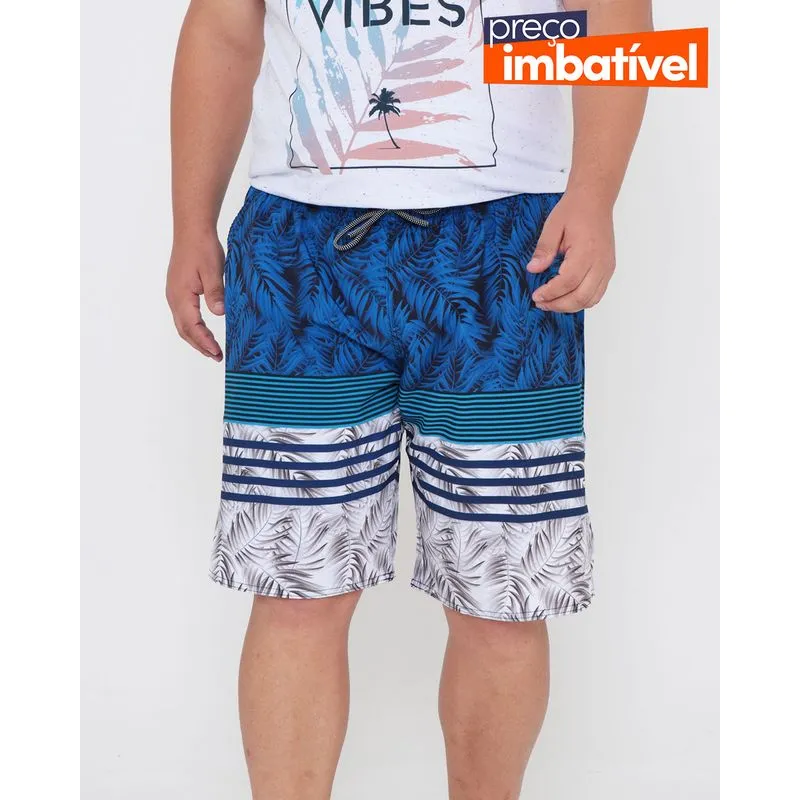 Bermuda Surf Plus Size Estampada Floral Azul G1
