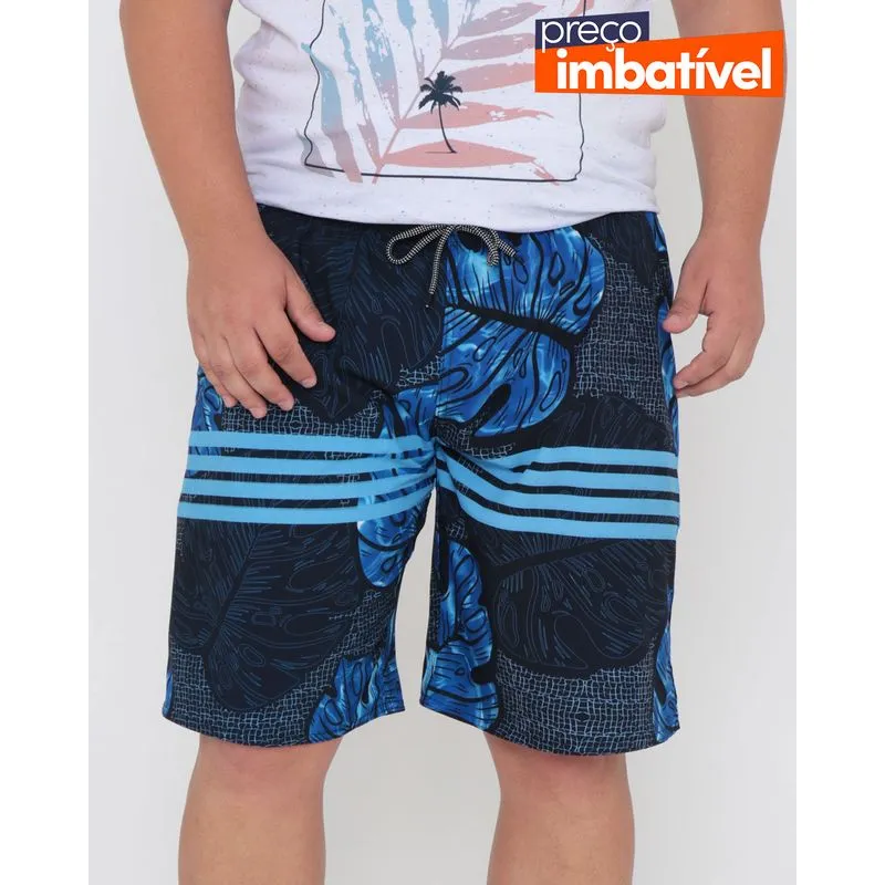 Bermuda Surf Plus Size Estampada Floral Azul Marinho G4